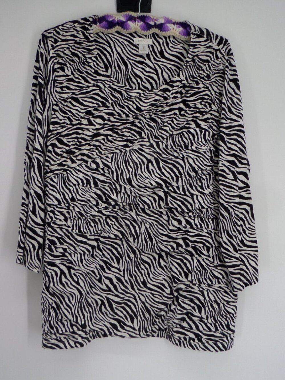 Chico's  Women's 3/4 Sleeve Black n White Zebra Print  Top  Size 3 US XL